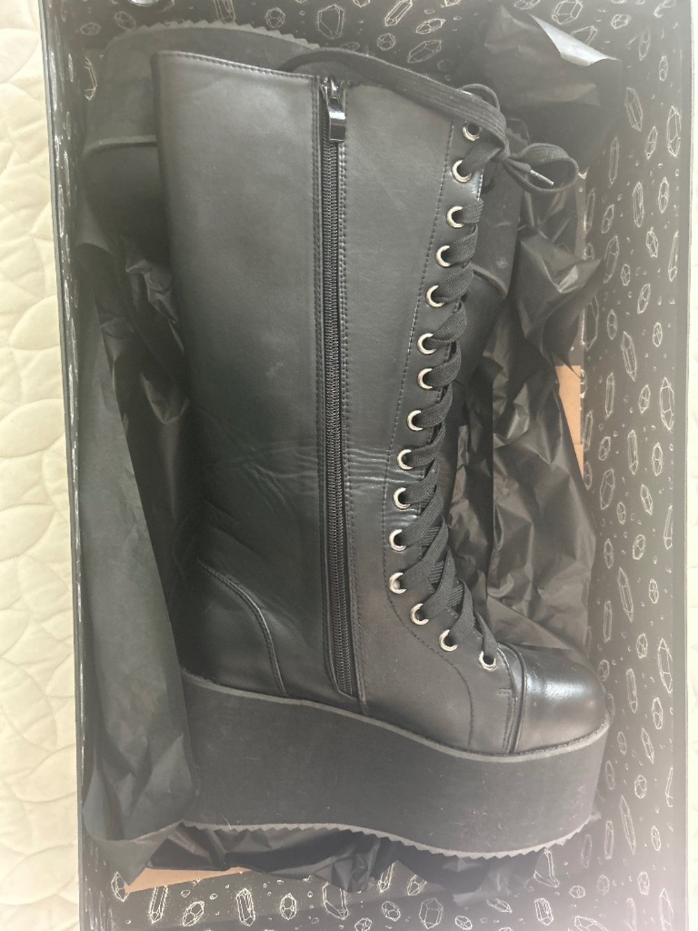 Tall black wedge lace up boots